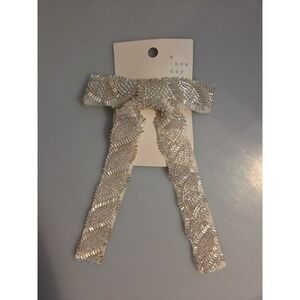 Women's Silver Beaded Hair Bow Clip– Formal Elegant Accessory Barrette Style-New